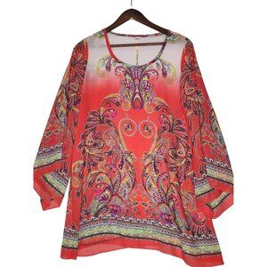 Uncle Frank Bell‎ Sleeve Tunic Top Size Med Paisley Coral Color